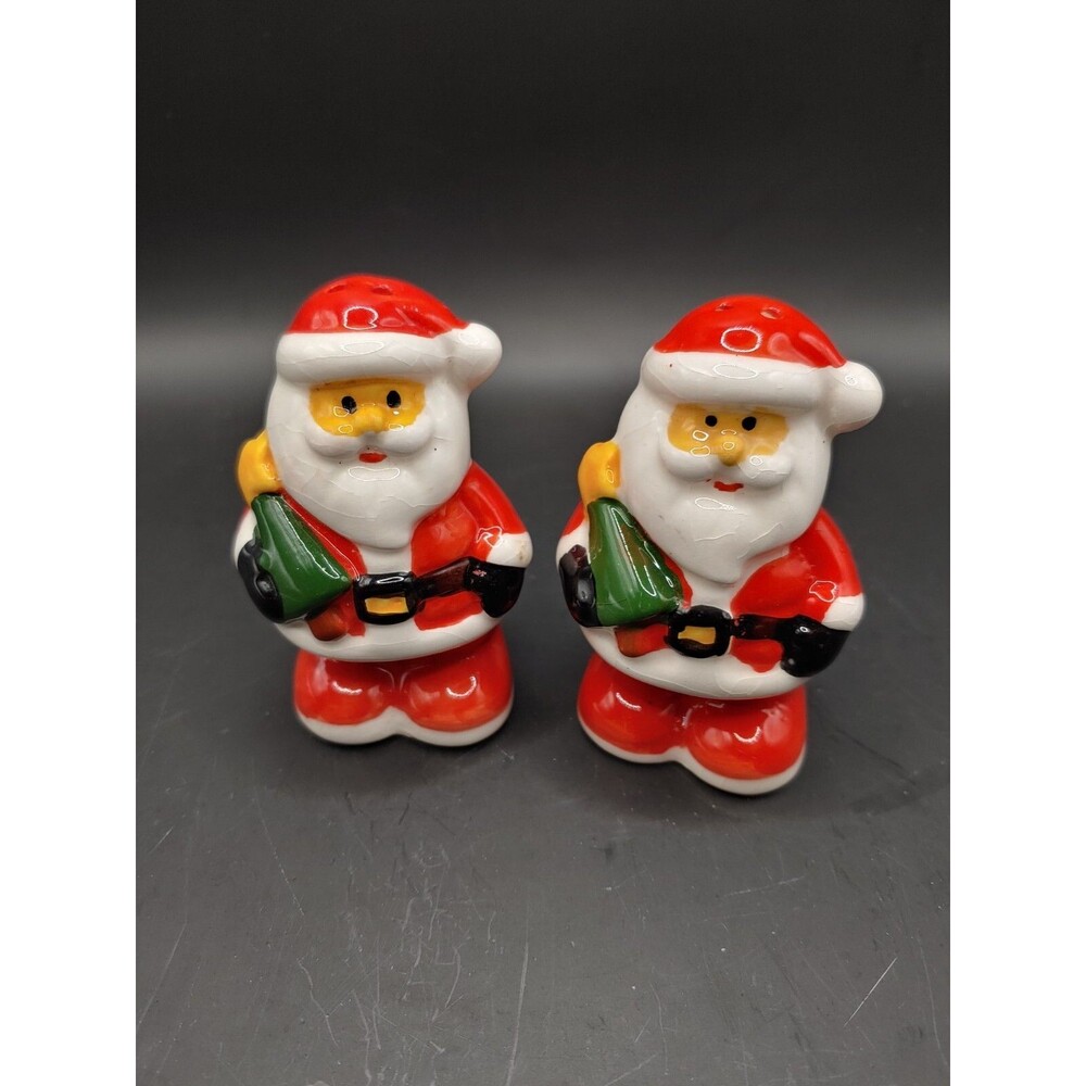 Vintage Red And White Santa Claus Christmas Ceramics Salt And Pepper Shakers